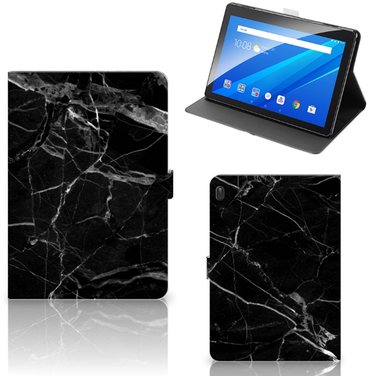 Lenovo Tab E10 Leuk Tablet hoesje Marmer Zwart - Origineel Cadeau Vader