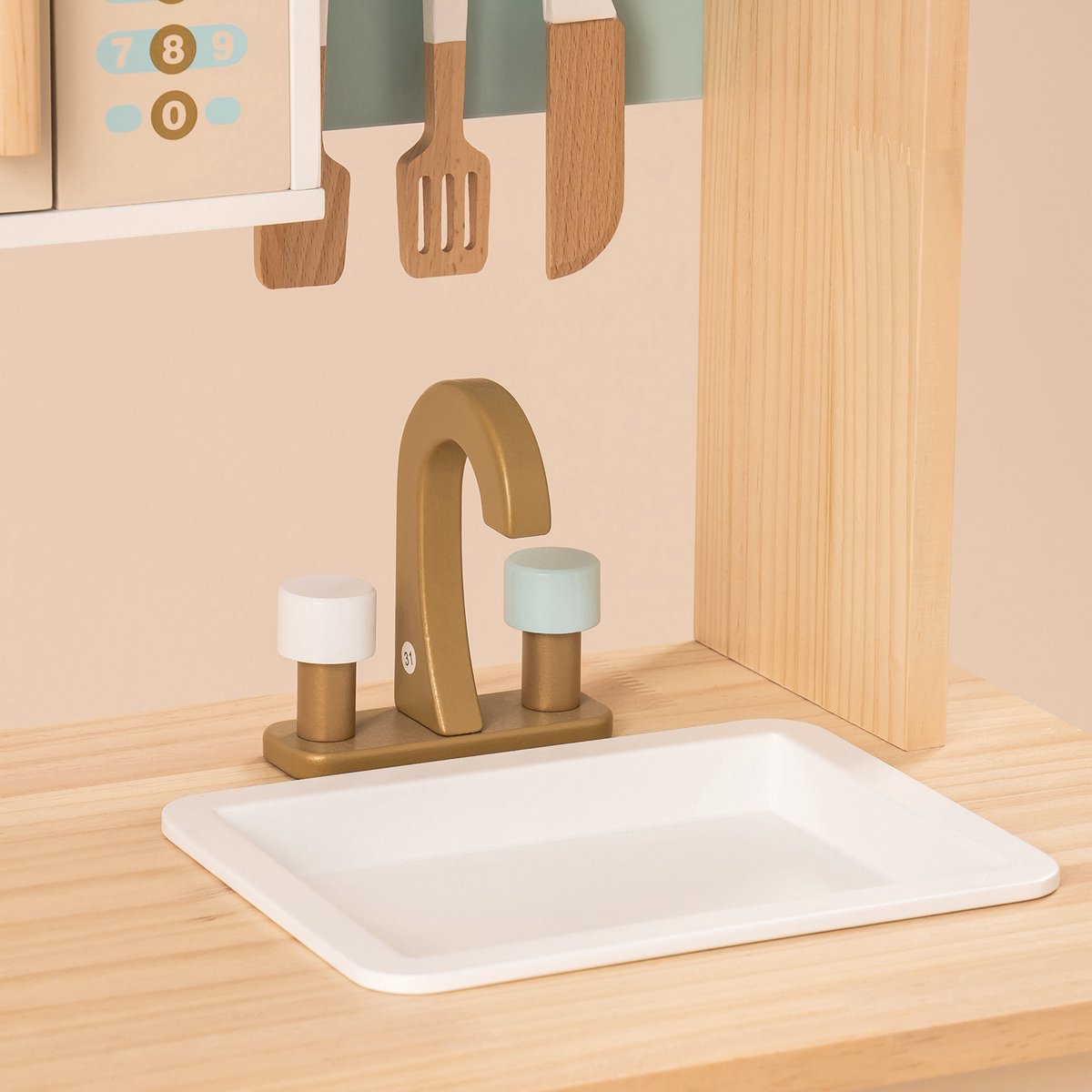Robotime - ROBUD Houten Moderne Speelkeuken - Luchtblauw - Speelset met Volledige Accessoires - Voor Peuters 3+ — afbeelding 2