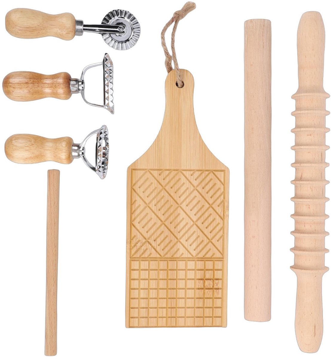Allecto - Pastagereedschapset - Dumpling Maker - Houten - Deegroller - Italiaans - Keukenhulp - Thuisgebruik - Bruin - Keukenaccessoire
