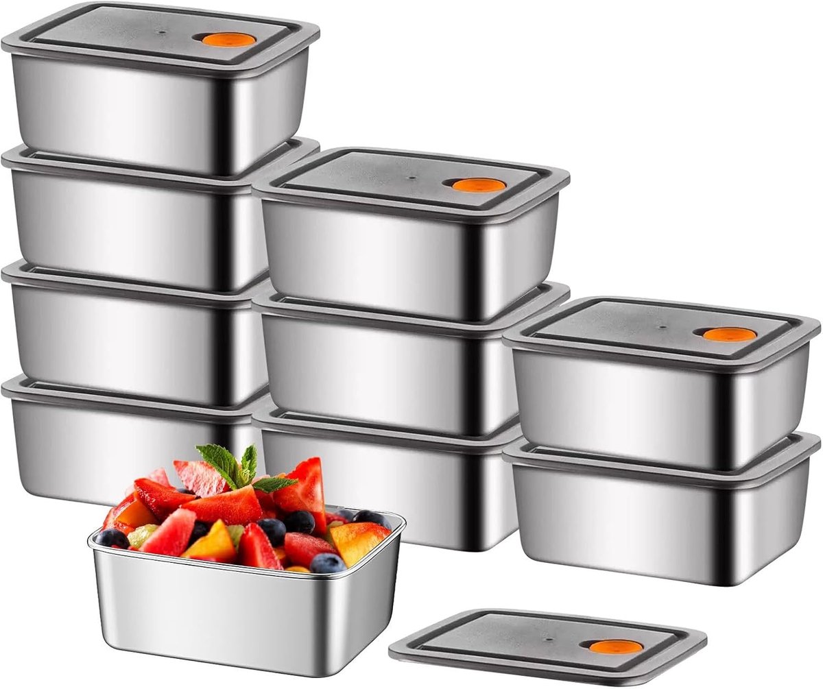 Set van 10 RVS Bewaardozen 850 ml – Luchtdicht & Stapelbaar – Meal Prep Bakjes – Vaatwasser- en Vriezerbestendig