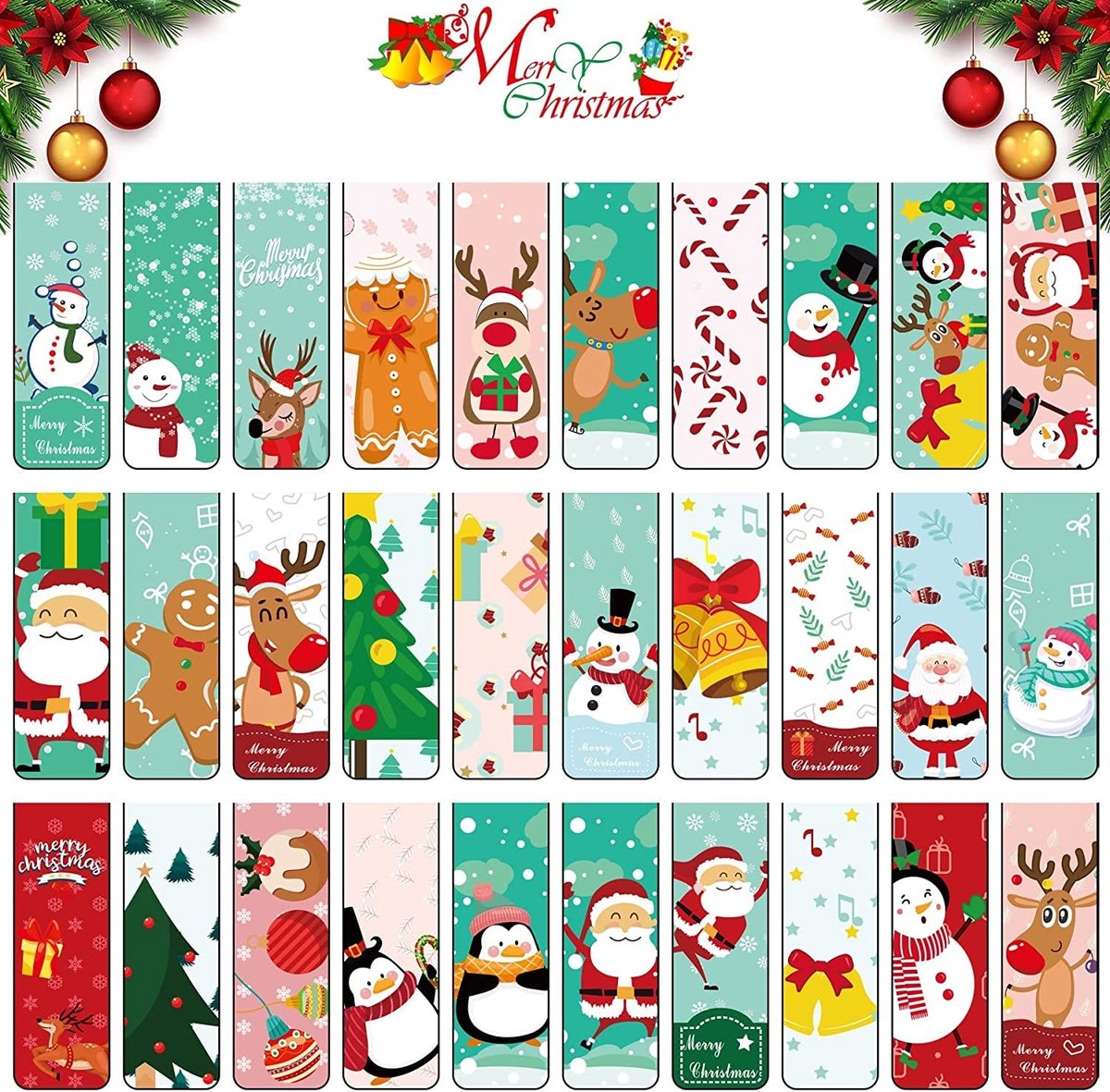Sunshine Smile Magnetische Boekenleggers - 30 Kleurrijke Kerst Boekenleggers voor Kinderen