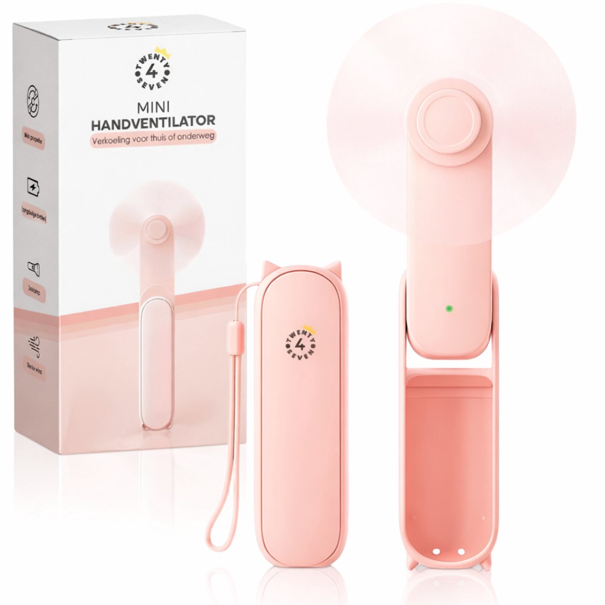 Twenty4seven® Mini Handventilator met Spiegeltje en Zaklamp - Draagbare Ventilator Oplaadbaar - Waaier Handwaaier - Tafelventilator Draadloos - Hand Fan met 3 standen