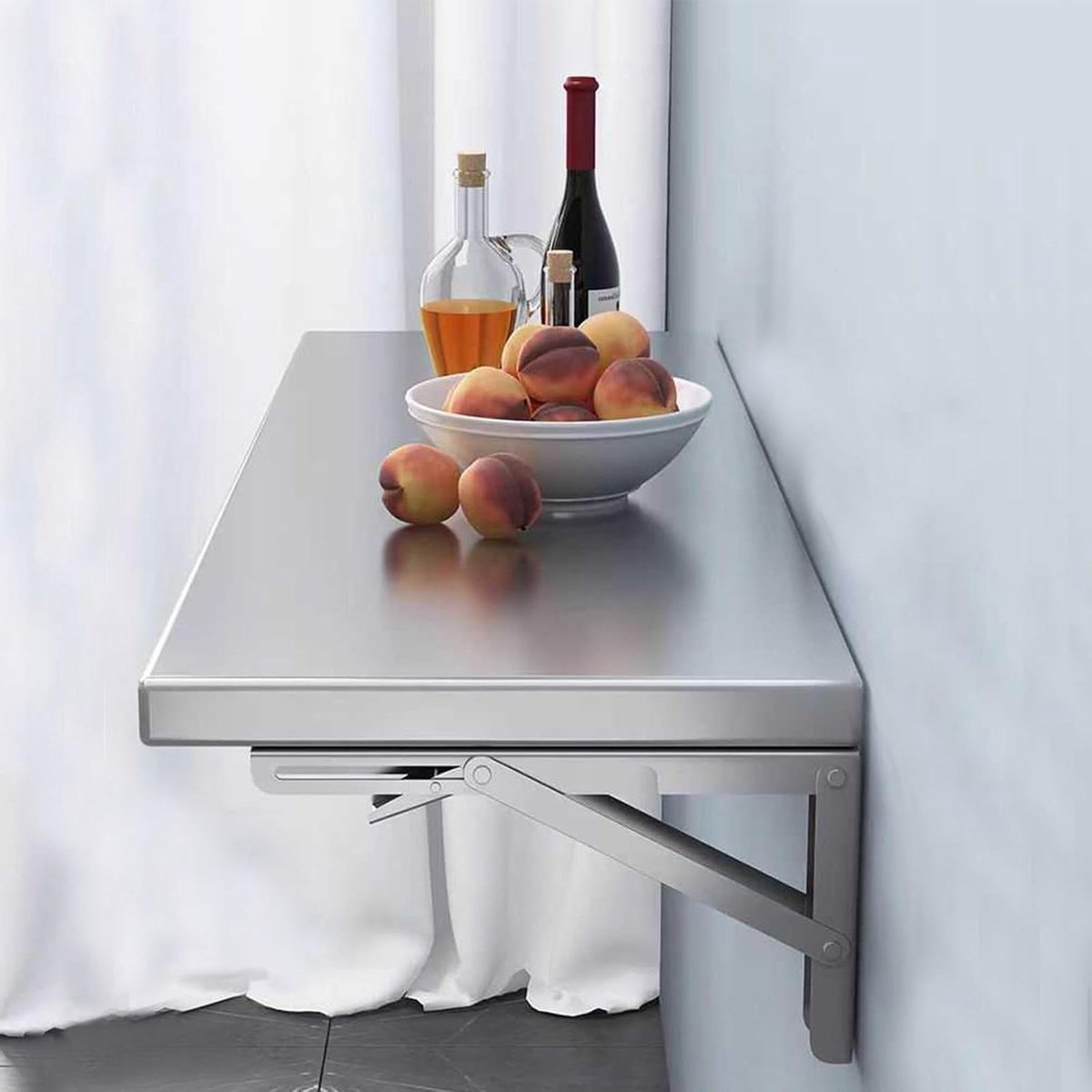 Opvouwbaar Wandbureau - Klaptafel - Ruimte Besparen - Roestvrij Staal - 90 x 35 cm - Geborsteld