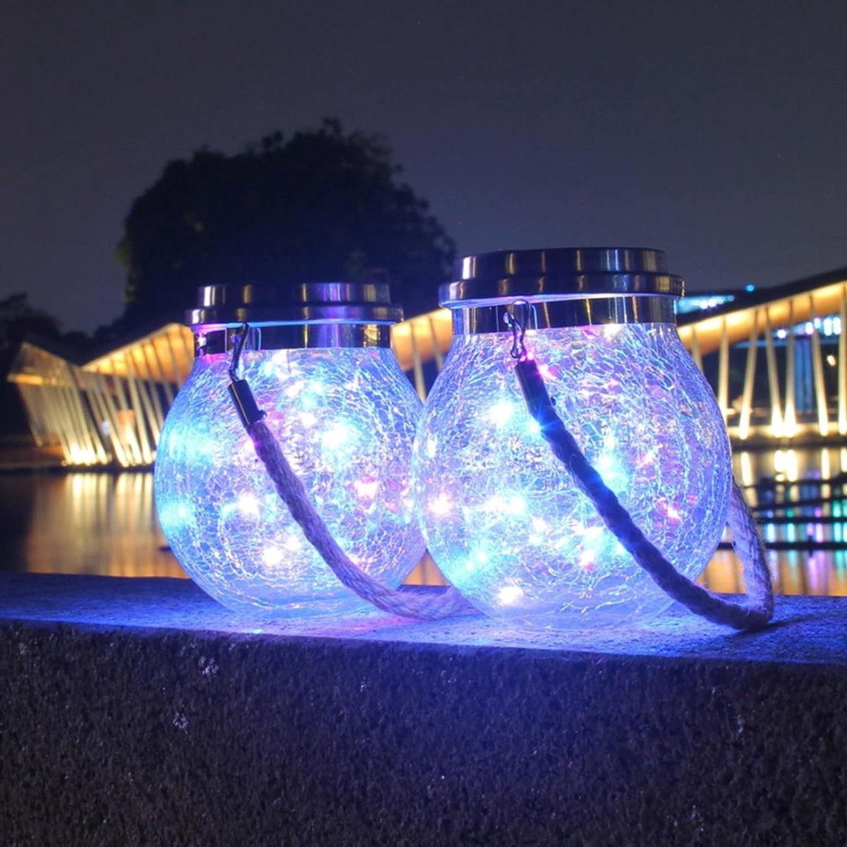 Glazen Zonnelantaarn - Buitenlamp Tuin - Sfeerverlichting Tuin - Gebarsten Glas Design - 1