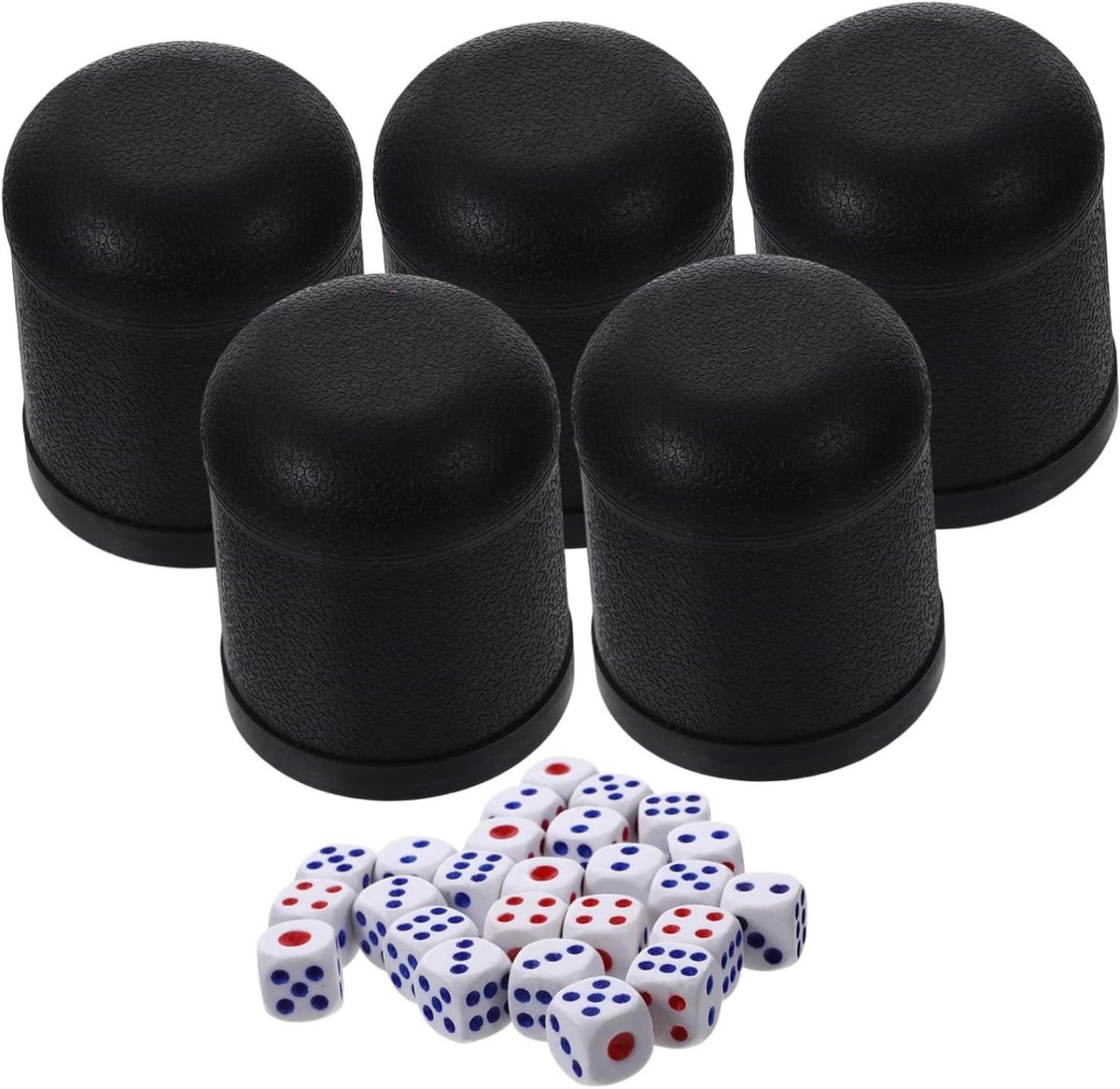 Dobbelstenen Bekers - Shaker Cups - Gezelschapsspellen - Glad en Slijtvast - 5 Bekers 25 Dobbelstenen - Zwart