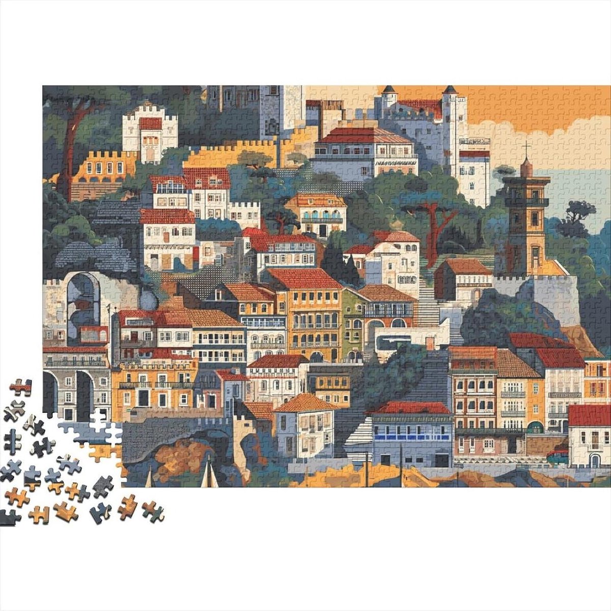 Stadsgezicht Puzzel - Legpuzzel Volwassenen - Ontspanning Thuis - Gedrukt op Recyclebaar Karton - 75 x 50 cm - Stijl-3