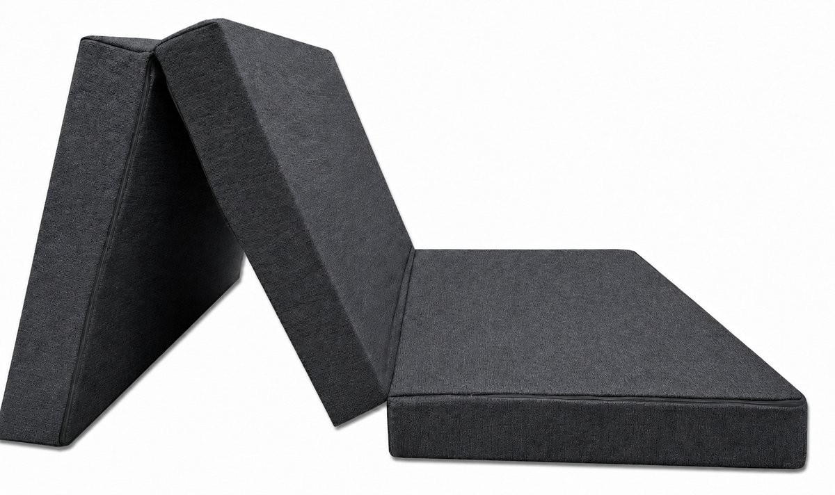 Opvouwbaar logeermatras met fauteuilfunctie - 200 x 120 x 10 cm - Schuimmatras, len grafiet