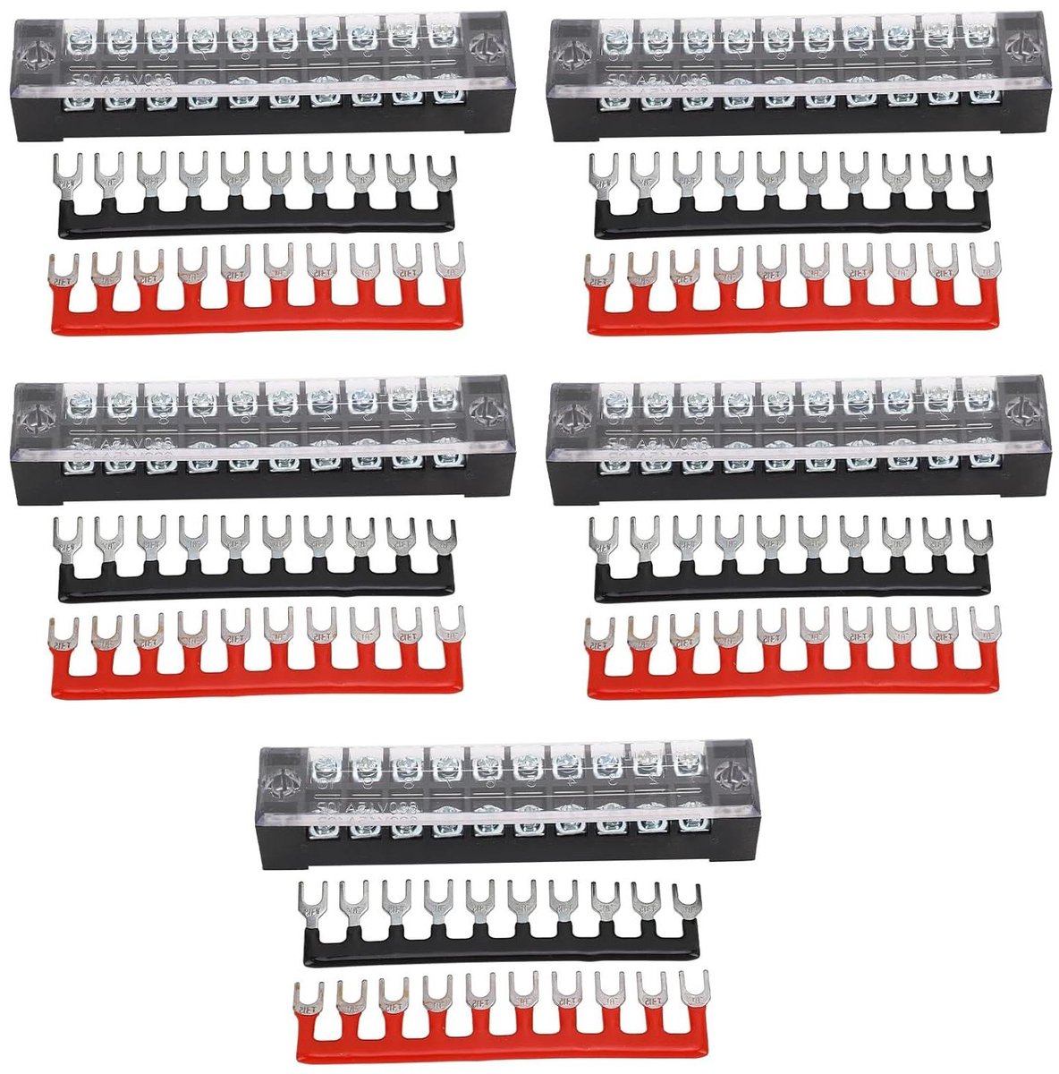 Klemblok Set - Aansluitstrips Dubbele Rij - Industriële Bedrading - Vlamvertragende Behuizing - 10 Posities 5 Stuks - Zwart