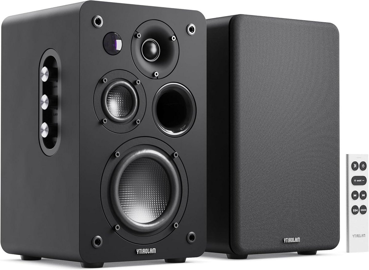 Luidsprekerboxen - Boekenplank speakers - Muziek streamen - 100W koolstofvezel drivers - 17 x 18 x 27.5 cm - Zwart