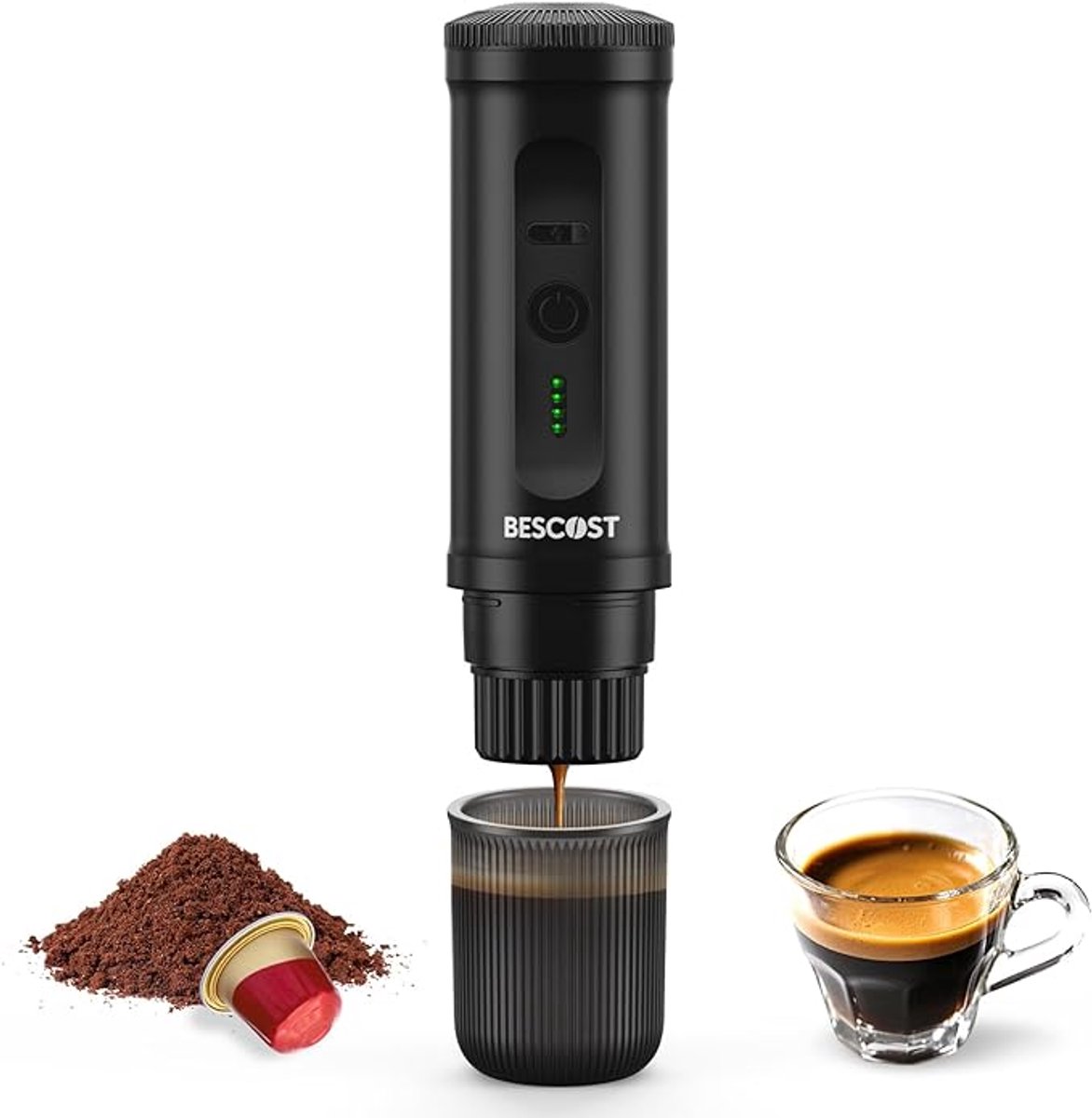 Draagbare Espressomachine met Batterij – 20 Bar Druk – Zelfverwarmend – USB-C Oplaadbaar – Geschikt voor Capsules & Gemalen Koffie