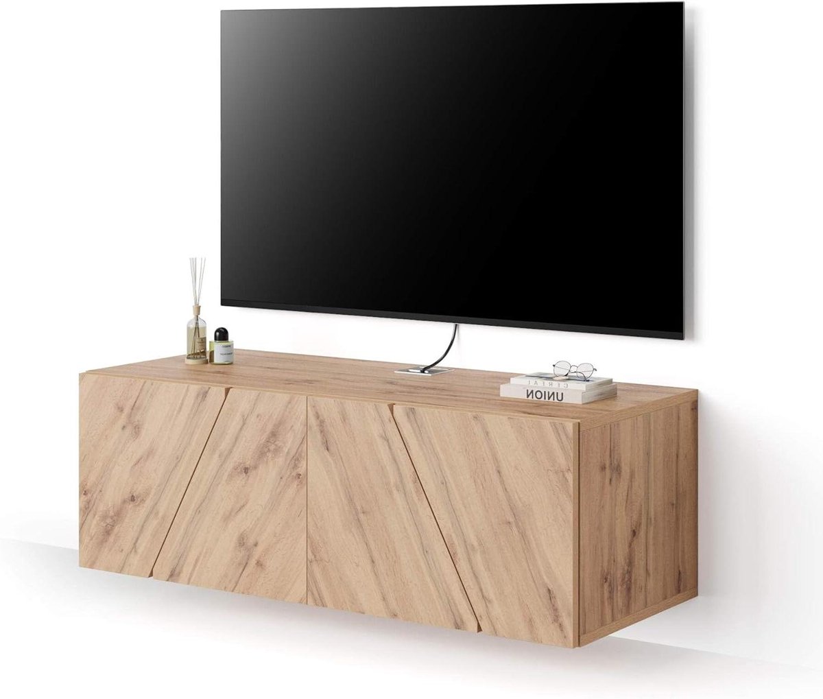 TV Meubel - Wandkast - Media Opslag - Zijdeglans Afwerking - 104 cm Breed - Rustiek Eiken