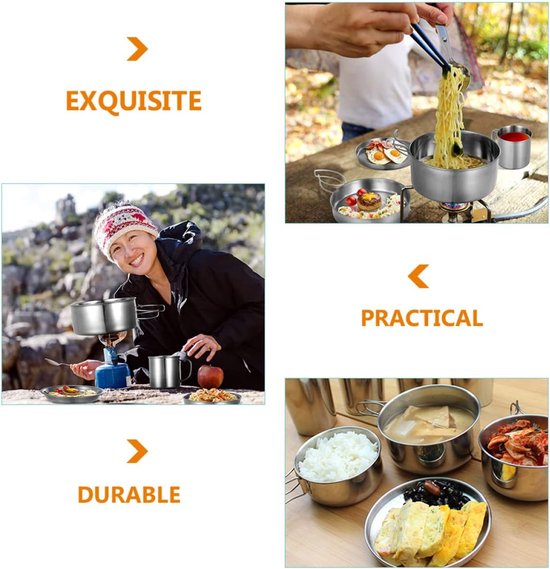 Kampeer Kookset - Pannen Set - Buiten Koken - Lichtgewicht Ontwerp - Meerdere Delen - Zilver — afbeelding 4