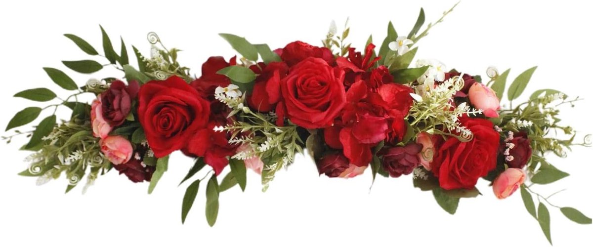 Bruiloft Boog Bloemen - Decoratieve Bloemen Slinger - Bruiloft Versieren - Handgemaakt met Zijde - 65cm Lang - Rood en Wit