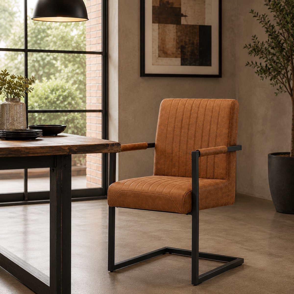 Eetkamerstoel Belgie - Micro Leder - Cognac