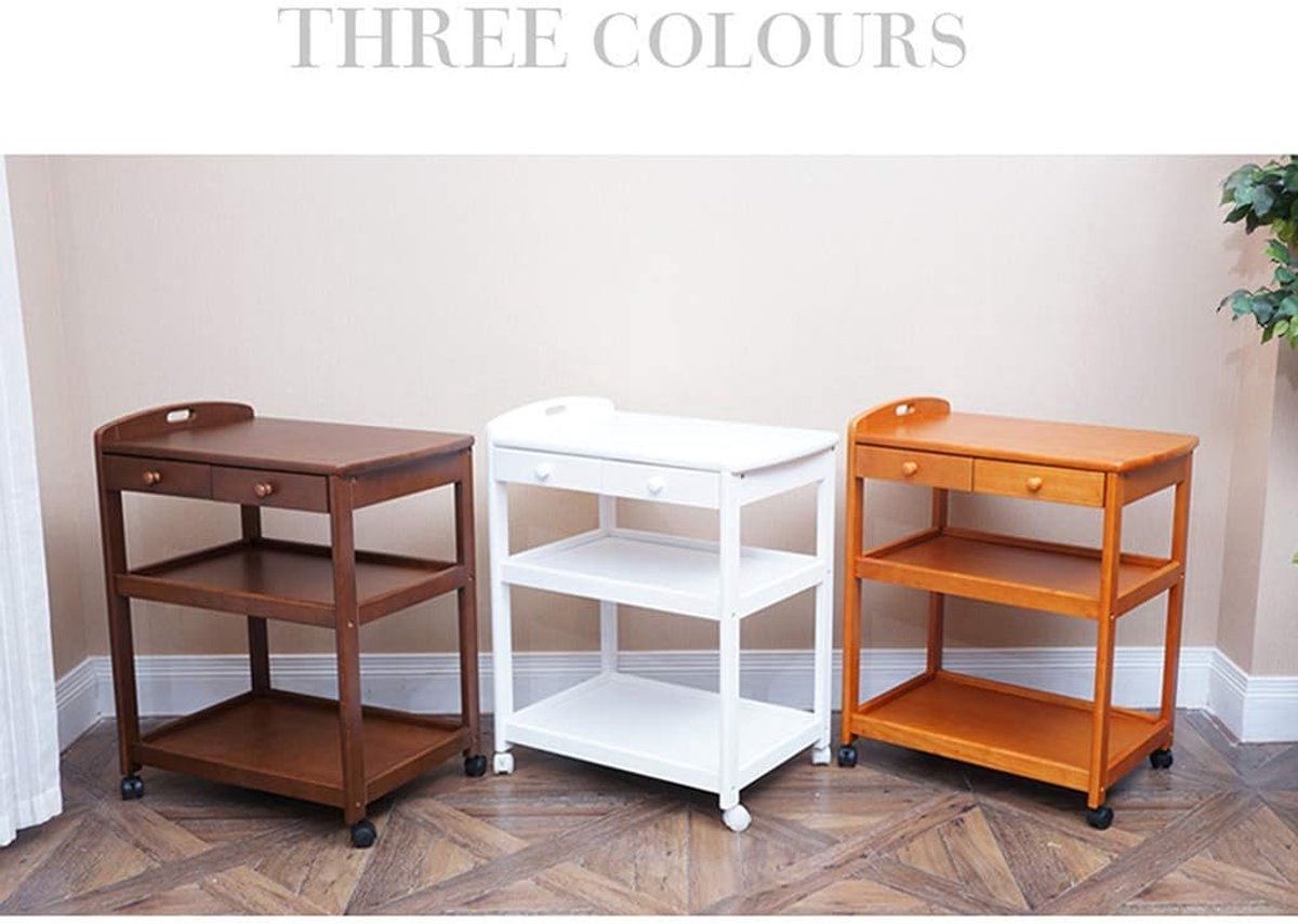 Serviertrolley op Wielen 3-Laags met Lade – Multifunctionele Barwagen, Keukentrolley & Wijnrek – Keuken Eiland Opbergkar met Houten Look in Honing Bruin – Luxe Service Cart – Mobili Bella