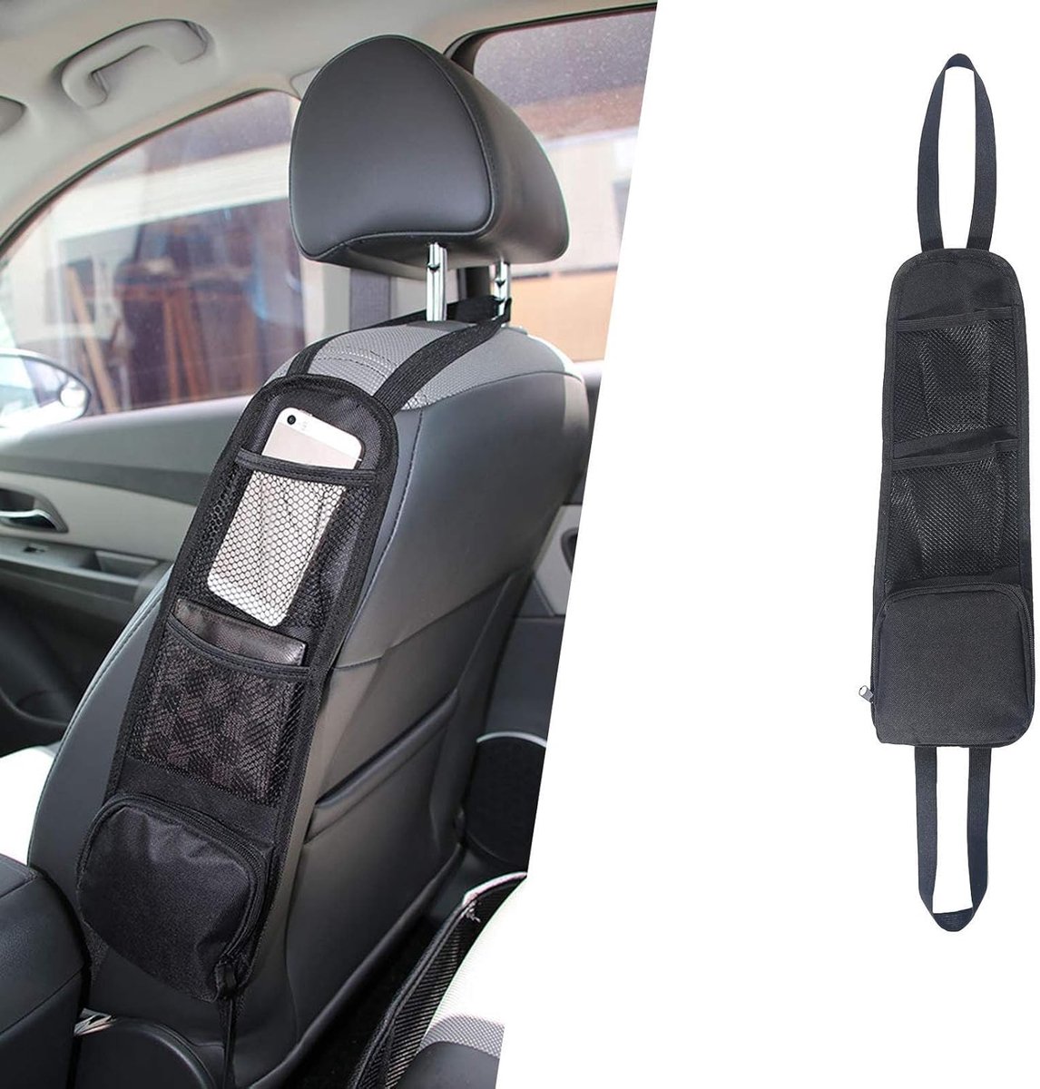Auto Organisatoren, Opbergtas voor aan de zijkant met 3 vakken, voorstoel mesh hangende tas voor auto kleine voorwerpen, duurzame drankhouder opbergvakken geschikt voor alle voertuigen