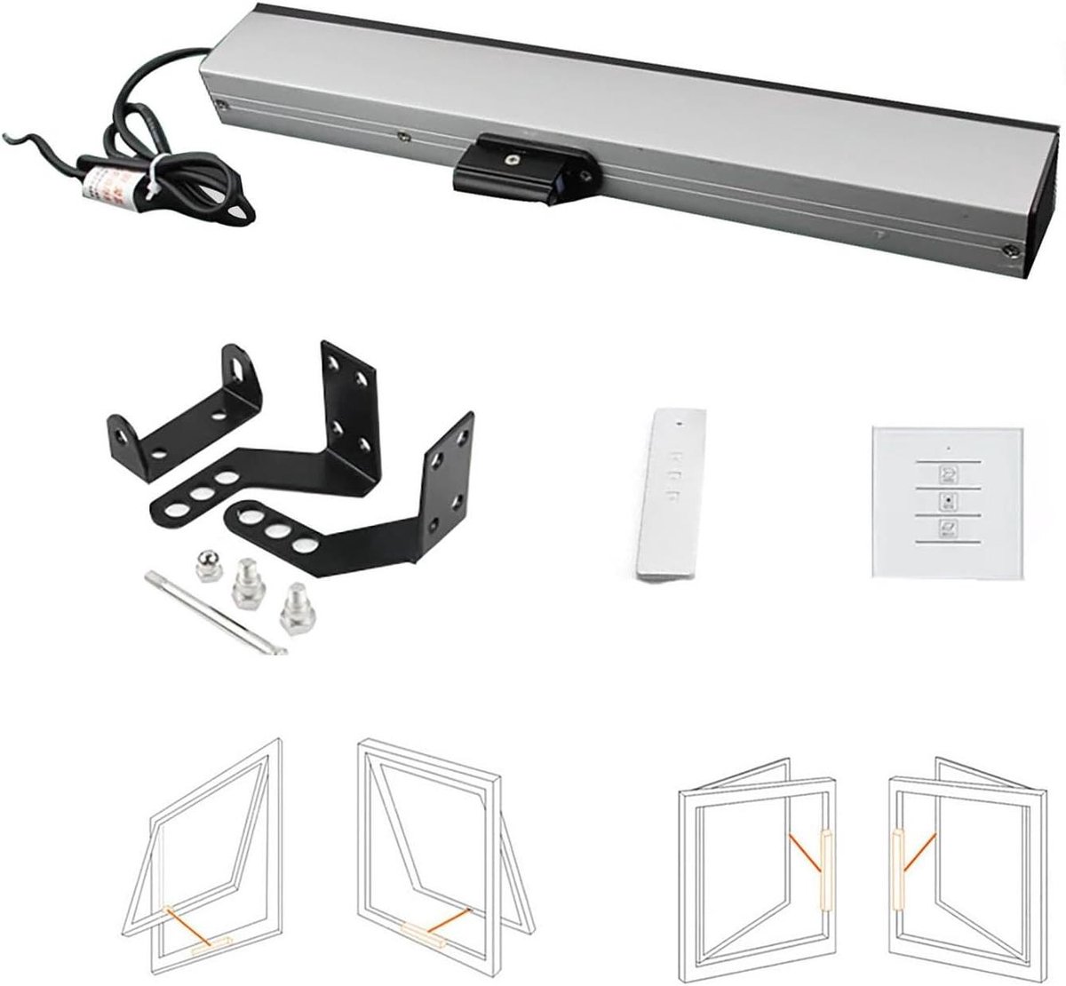 Slimme raamopener - Elektrische ketting - Automatische ventilatie - Afstandsbediening en schakelaar - DC24V - Zilver