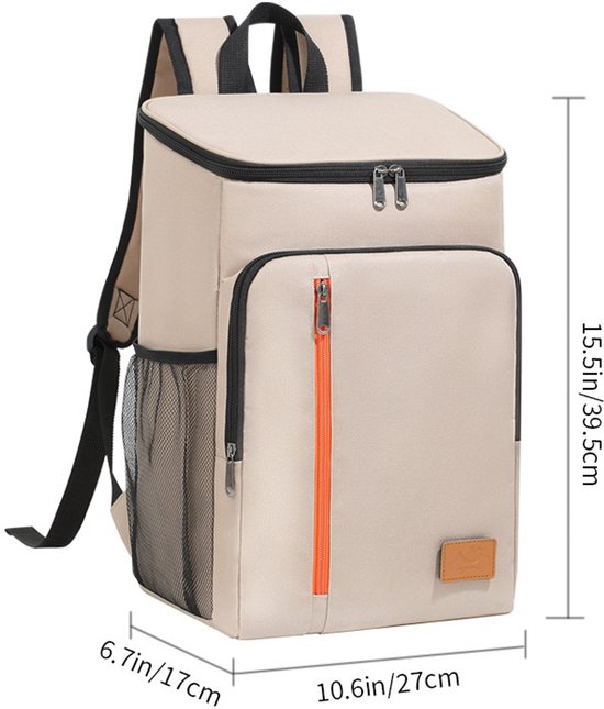 Kleine geïsoleerde rugzak - 20 L inhoud - Houdt de inhoud tot 12 uur lang warm of koud - Waterdichte rugzak met koelvak - Ideaal voor picknicks, kantoor, school, bouwplaatsen, kamperen en meer - Khaki — afbeelding 2