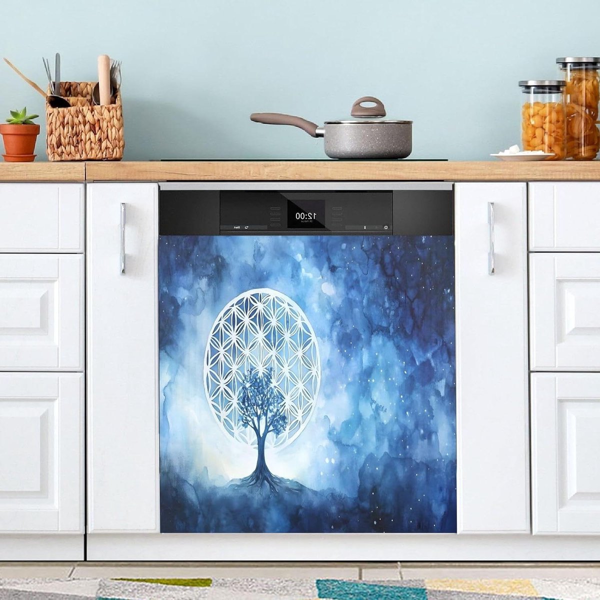 Vaatwasser Magneet Cover - Apparaat Decoratie - Keuken Opfrissen - Universele Compatibiliteit - 58 x 66 cm - Blauwe Boom Aquarel