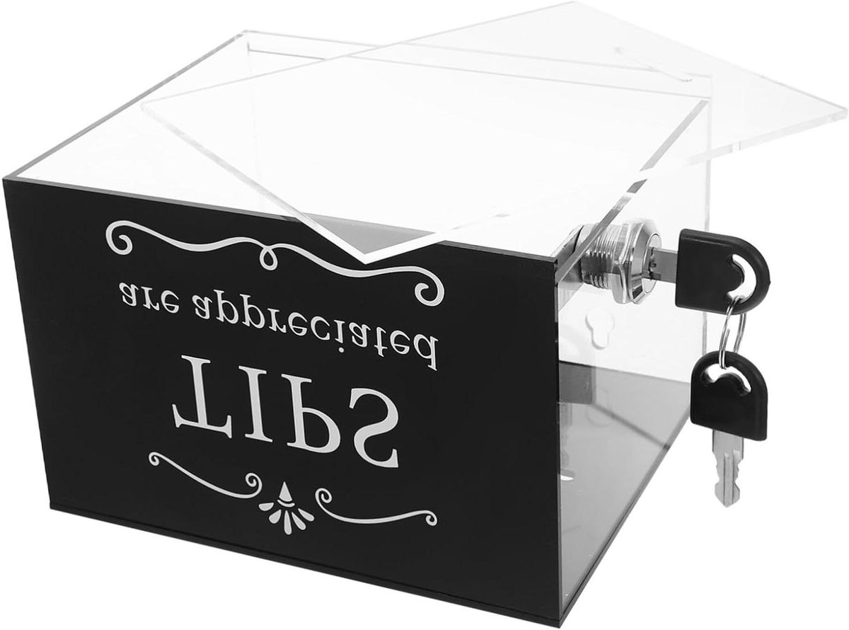 Transparante Fooienpot - Donatiebox Geldkistje - Geld Inzamelen - Met Slot Stofdicht - 15 x 12.5 x 10 cm - Zwart
