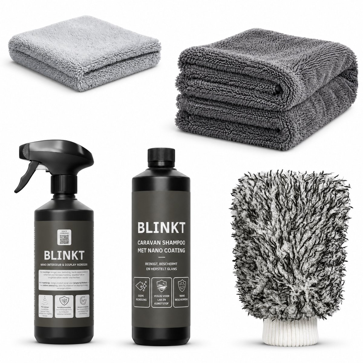 Caravan Wassen Voordeelbundel - Langer Schoon met Minder Poetsen - Caravan Schoonmaken Binnen & Buiten - Shampoo, Droogdoek & Interieur Reiniger - BLINKT