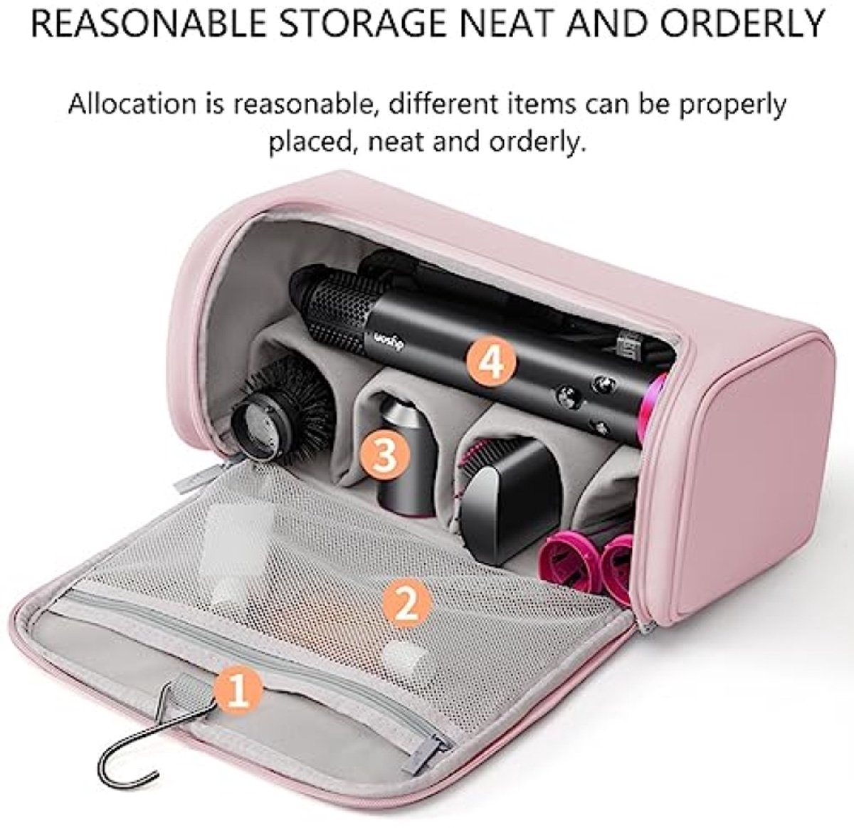 PromoHome Reistas voor Föhn - Draagbare Opbergtas voor Dyson Airwrap en Accessoires - Waterdichte Hangende Reistas - Roze thumbnail 5