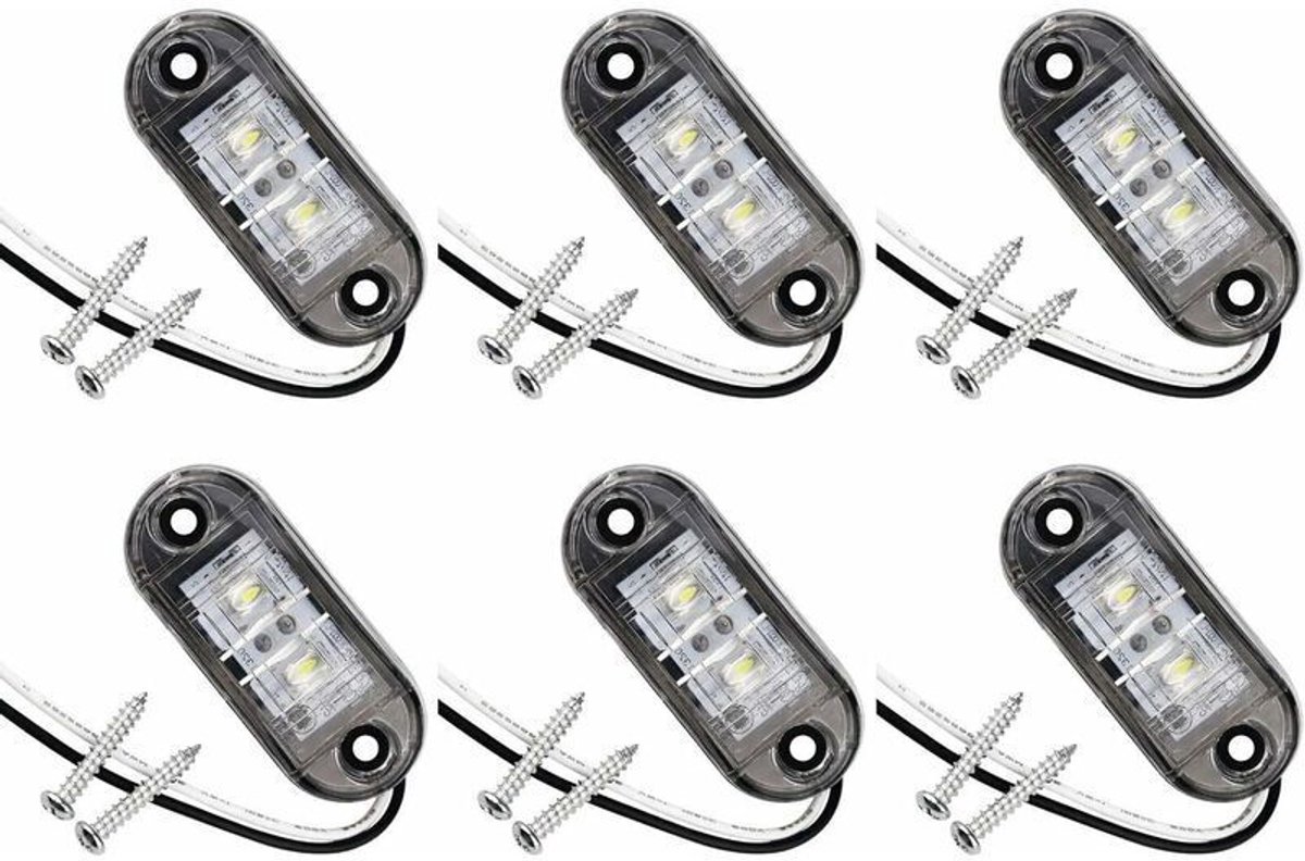 Een set van 6 LED-zijmarkeringslichten, geschikt voor auto's, aanhangers, campers, caravans, fietsen en motoren.