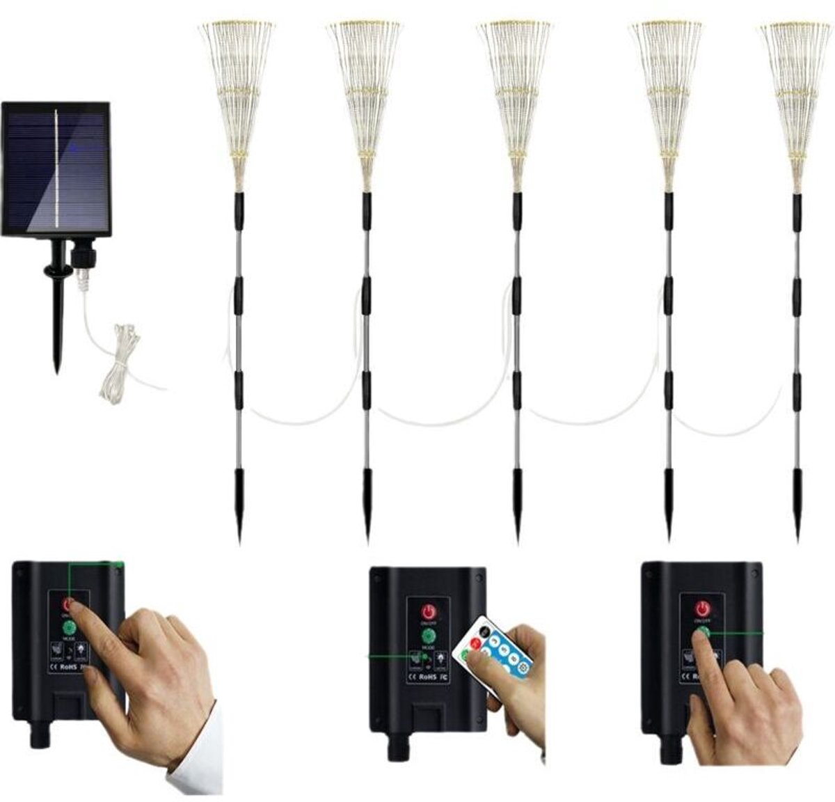Een set van 5 solar buitenlampen, geschikt voor solar tuinverlichting en solar landschapsverlichting.