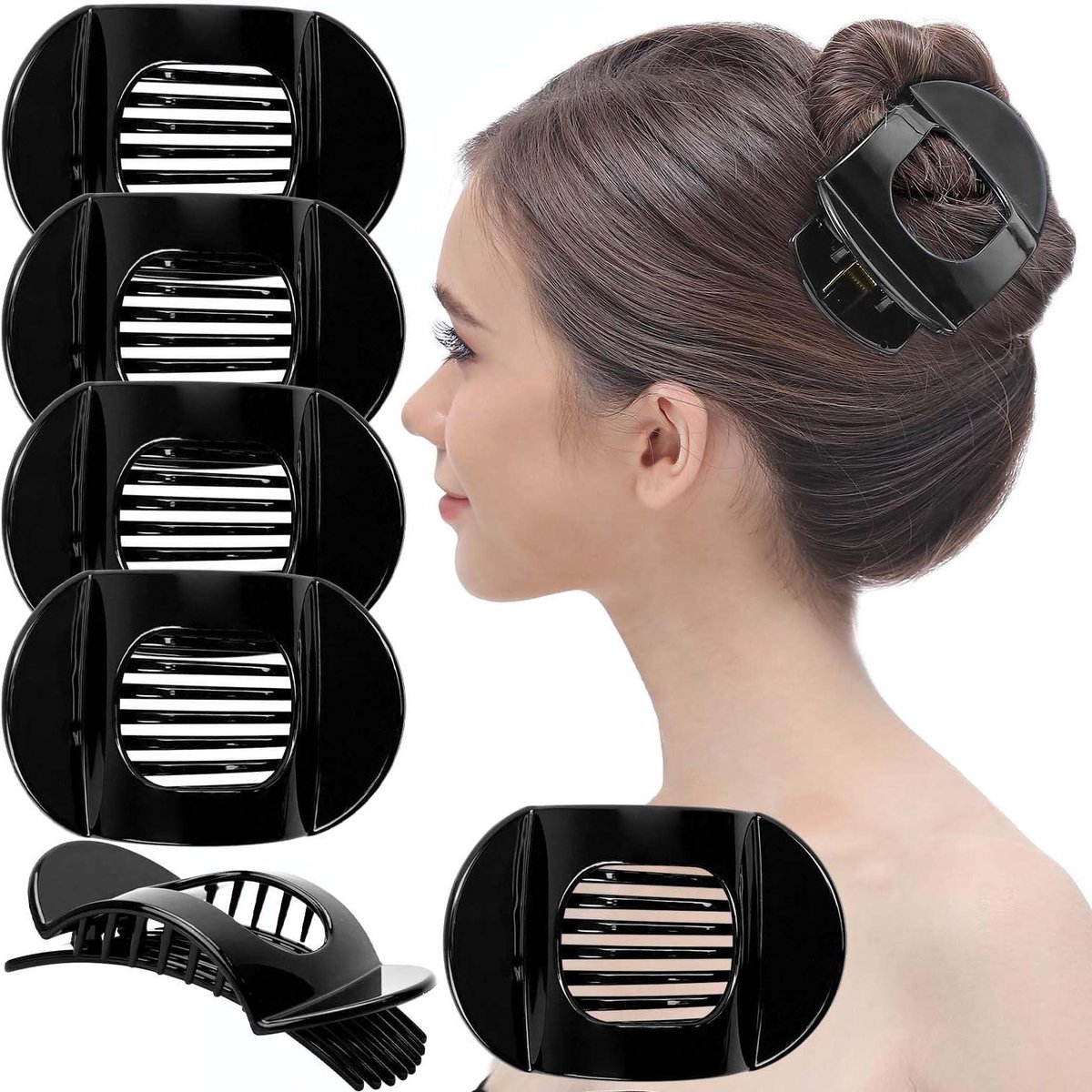 Haarklemmen Vierkant - Kauwclips - Haar Styling - Sterke Grip - 6 Stuks - Zwart