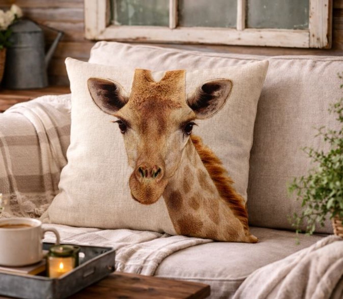Dieren kussenhoes - Giraf - Fotoprint - Sierkussen - 45x45 cm