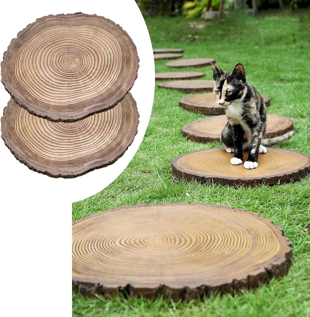 Houtnerf Stapstenen - Tuinpad Stenen - Pad Aanleggen - Natuurlijke Houtlook - 2 Stuks - Bruin