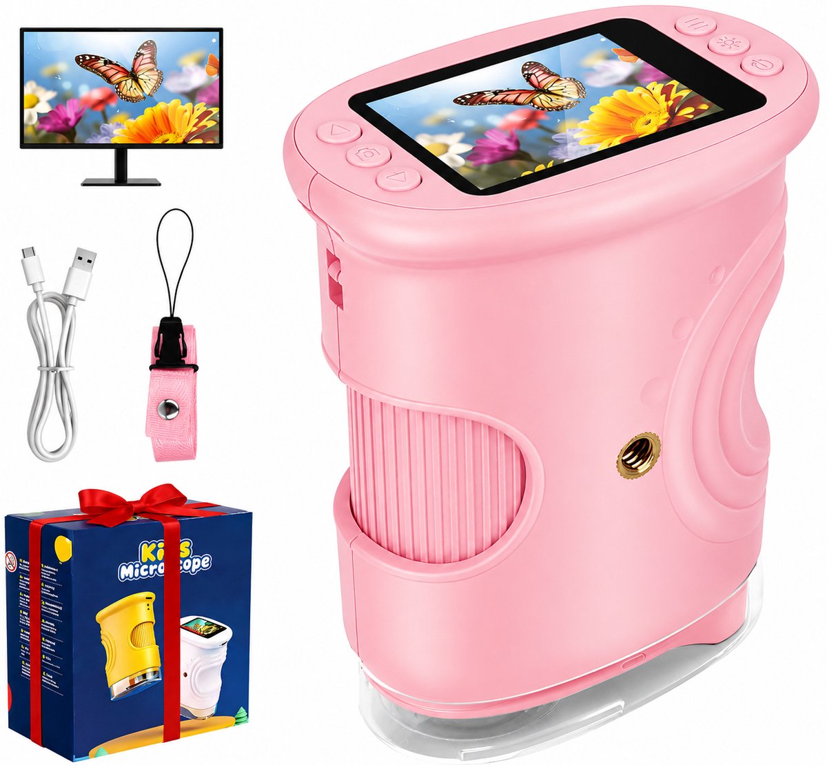 1000x Digitale Microscoop voor Kinderen - Draagbare Handmicroscoop - Hand en Zakmicroscoop - Draagbare Kinder Microscoop - Foto en Video - STEM Educatief Speelgoed - Vergrootglas voor Tuin en Bos - Geschikt voor 4 t/m 12 jaar - Roze