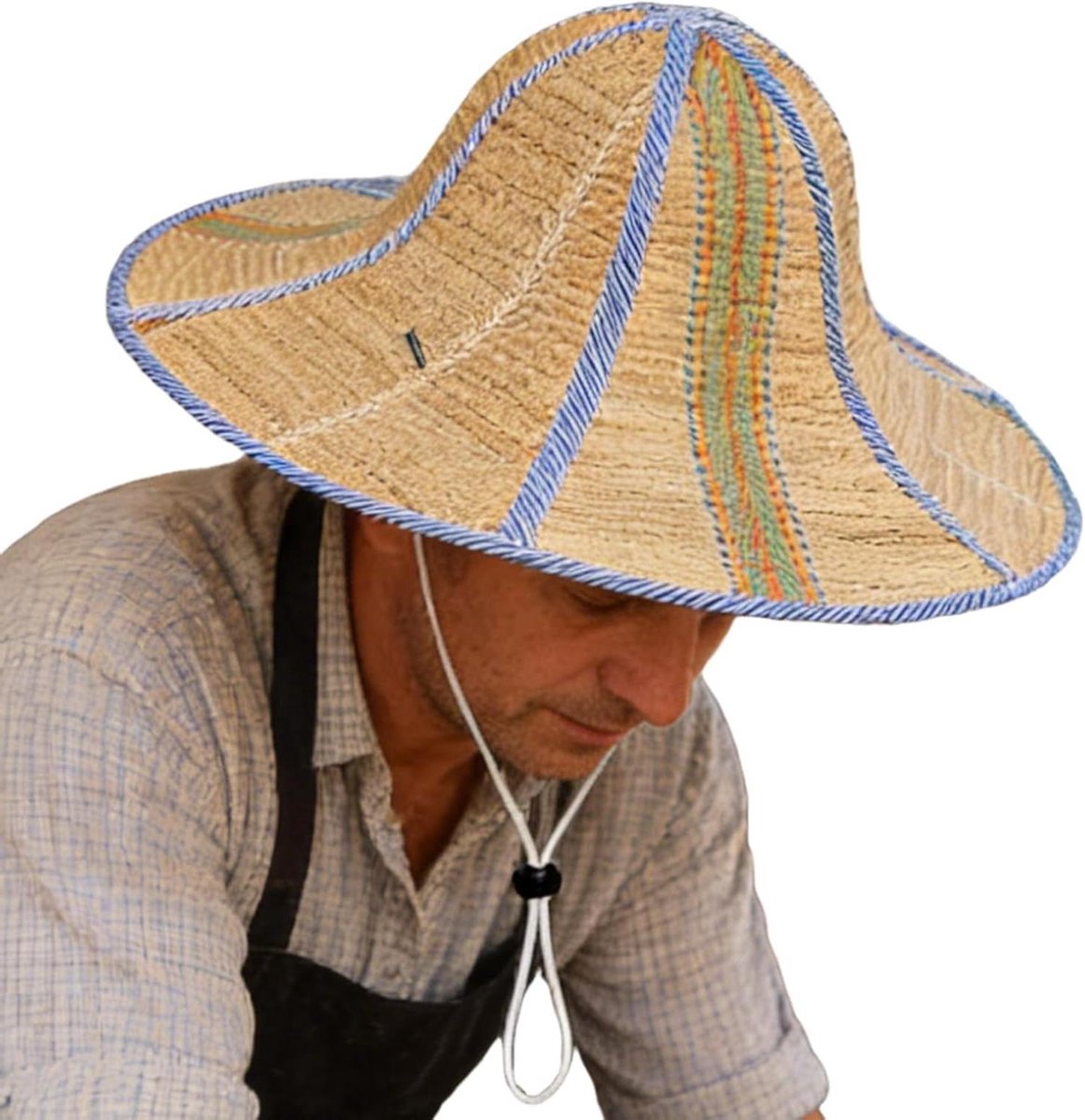 Strohoed Dames - Zonnehoed - Buitenactiviteiten - Brede rand - Diameter 45 cm - Blauw