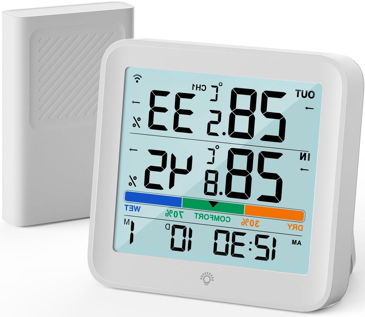 Binnen en Buiten Thermometer - Vochtigheidsmeter Weerstation - Klimaat Monitoren - Draadloze Sensor - 100 Meter Bereik - Wit