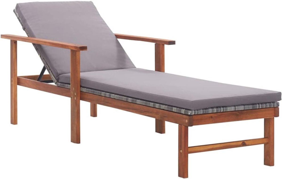 Polyrotan ligstoel - Zonnebank tuin - Buiten relaxen - Acaciahouten frame - 200 x 55 cm - Grijs