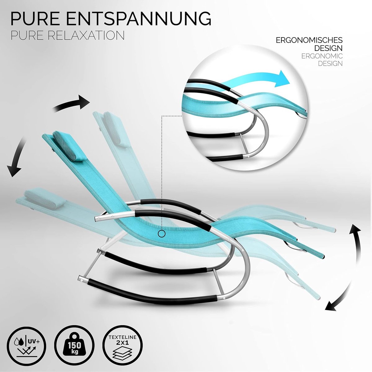 Tuin Lounger - Ligstoel Relaxstoel - Buiten Ontspannen - Verstelbare Functies - 150 kg Draagkracht - Lichtblauw