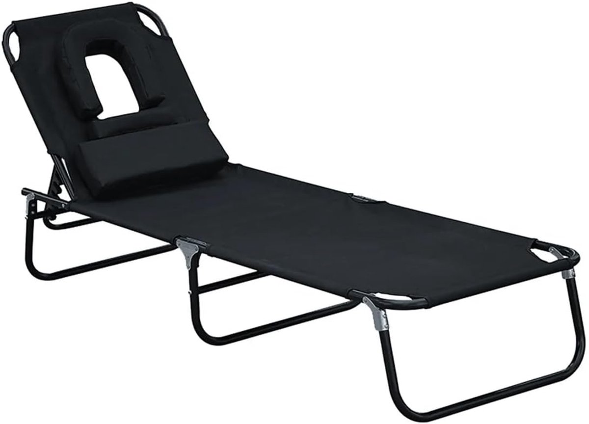 Zonnebank - Ligstoel - Buiten Ontspannen - Verstelbare Rugleuning - 190x56cm - Zwart