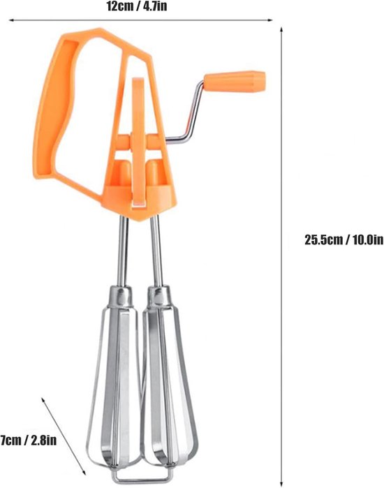Hand Crank Egg Beater - Hand Mixer Blender - Snel Ingrediënten Mixen - Automatische Rotatie - 25.5 cm - Oranje — afbeelding 4