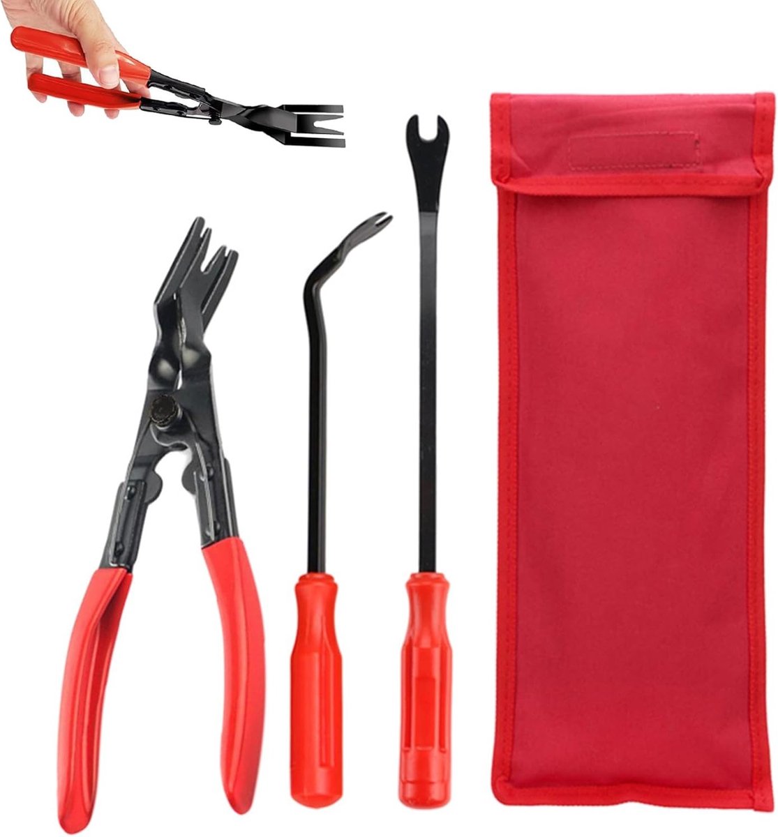 Set van 3 Stuks Plastic Deuropener Gereedschap, Voor het Verwijderen van Deurlijsten en Interieurclips, Inclusief Opbergtas en Ergonomisch Ontwerp