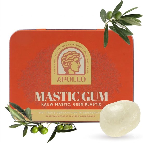 Apollo Mastic Gum - 40g – 100% Natuurlijk - Plasticvrij - Premium Mastiek Kauwgom uit Chios - Oeroude Harde Kaaklijn Trainer - Suikervrij & Halal - Maag & Spijsvertering