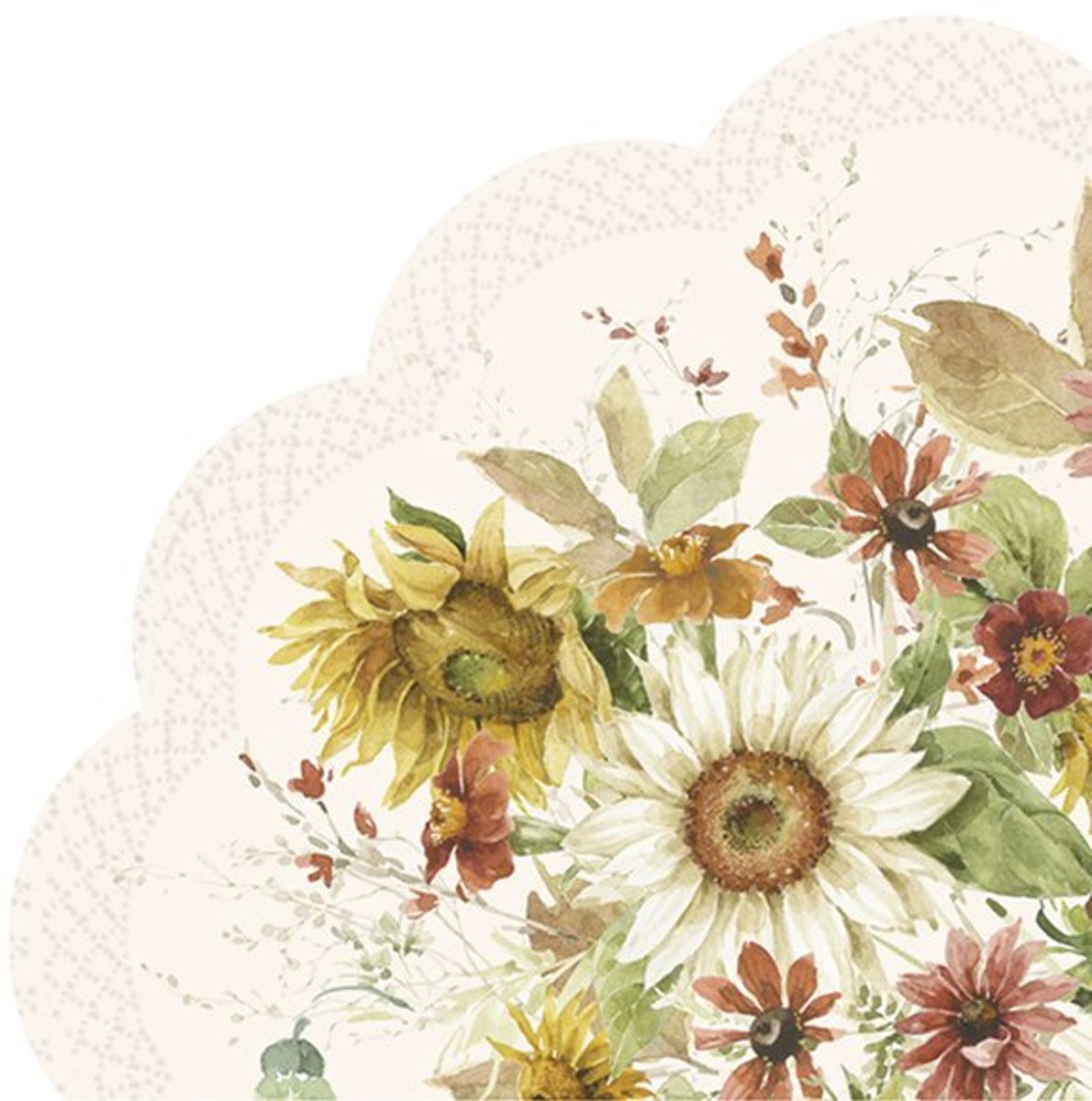 IHR Ronde servetten - Late Summer Flowers Cream - 12 stuks - Bloemen - Najaar - Tafeldecoratie - Decoupage - Geschenkenlaantje