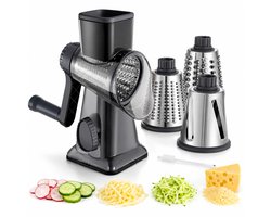 BOTC Kaasrasp - Groenteversnipperaar - 3-in-1 Rasp - 3 bladen - Sterke zuigvoet - Multifunctionele Snijmachine - Donkergrijs