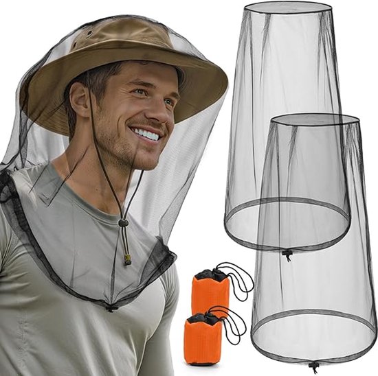 Anti Muggen Hoofdnet - 2 stuks - Wespen Hoed - Mosquito Headnet - Gezichtsbescherming - Klamboe Voor Hoofd - Hoofdklamboe - UV Werende Zonnehoed - Bescherming Tegen Insectenbeten - Voor hoed tijdens wandelen, kamperen, vissen en tuinieren - Zwart