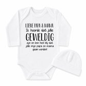 Baby rompertje met tekst Lieve papa en Mama Ik hoorde dat je geweldig bent en ben heel blij dat jij mijn gaat worden! ... ontmoeten! | lange mouw | maat 50-56 | aankondiging bekendmaking zwangerschap cadeau voor liefste aanstaande opa oma oom tante