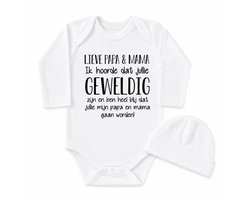 Baby rompertje met tekst Lieve papa en Mama Ik hoorde dat je geweldig bent en ben heel blij dat jij mijn gaat worden! ... ontmoeten! | lange mouw | maat 50-56 | aankondiging bekendmaking zwangerschap cadeau voor liefste aanstaande opa oma oom tante