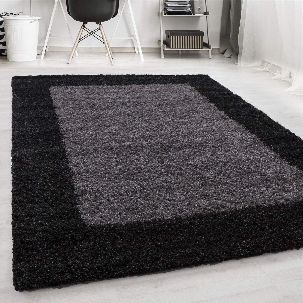 Vloerkleed - Zacht Kleed - Woonkamer Inrichting - Hoogpolig Design - 80x250 cm - Antraciet