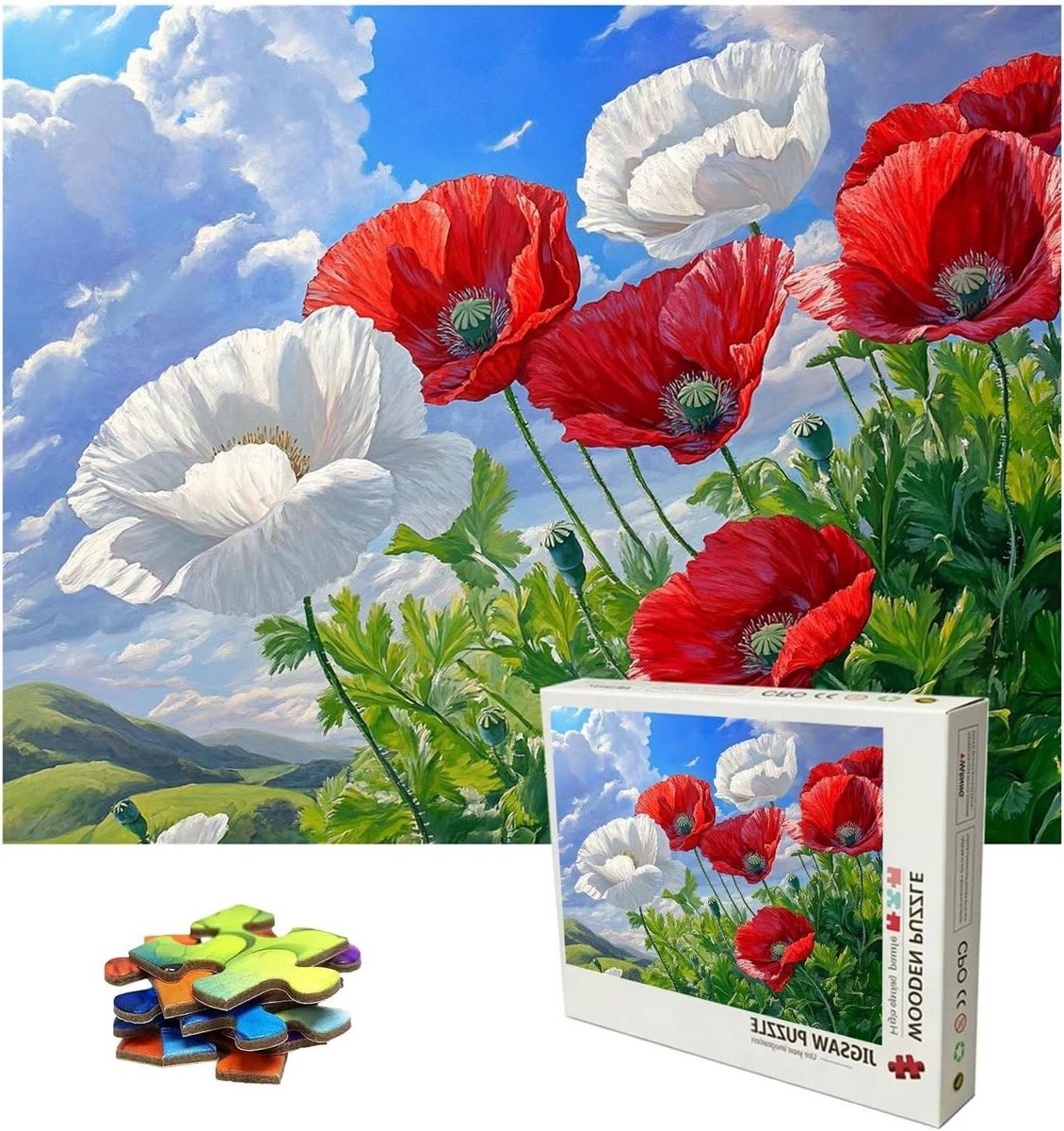 Houten Puzzel - Legpuzzel Volwassenen - Ontspanning en Geestelijke Training - Premium Lindehout Kwaliteit - 75 x 50 cm - Bloemenlandschap