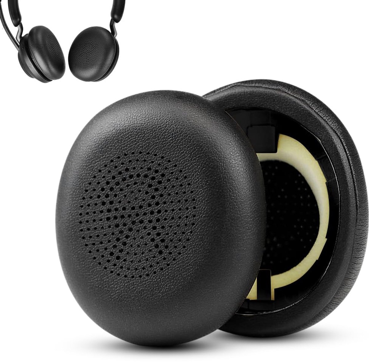 Geschikt voor Jabra ELITE 45H oorschelpen, geschikt voor Jabra Evolve2 65 (Evolve 2 65MS 65UC MS UC)/Evolve2 40 (40UC 40MS USB)/Elite 45h draadloze hoofdband-hoofdtelefoon oorkussen vervanging, zwart 1 paar (met klikken stijl)