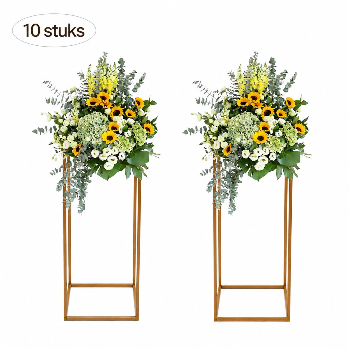 Sello! bloemenstandaard – 10 stuks – bruiloften – feesten – exclusief – stabiele constructie – tot 5kg draagvermogen – onderhoudsvriendelijk 24 x 24 x 60 cm - goud