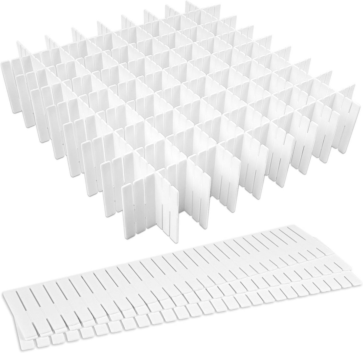 Okado Ladeverdeler Set 12 Stuks – Verstelbare Lade Organizer – Op Maat te Knippen – Kunststof – Wit – Voor Keuken, Kledingkast, Badkamer & Kantoor – 32×7 cm